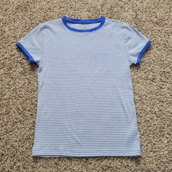 Gap Modern Crew T-shirt Shirt Top Blue White Striped Size Small - Picture 1 of 6